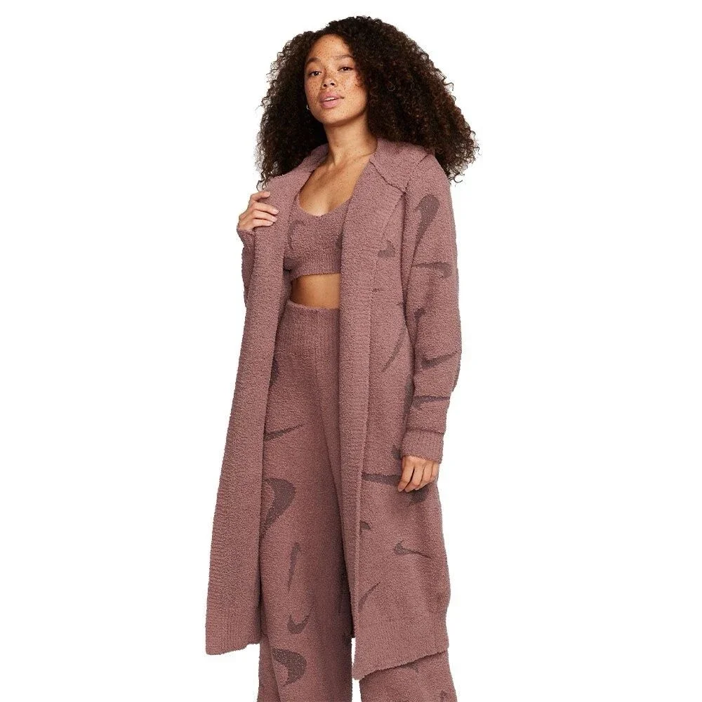 Nike Phoenix Cozy Bouclé Long Knit Cardigan Smokey Mauve Sz Medium FD4282-208